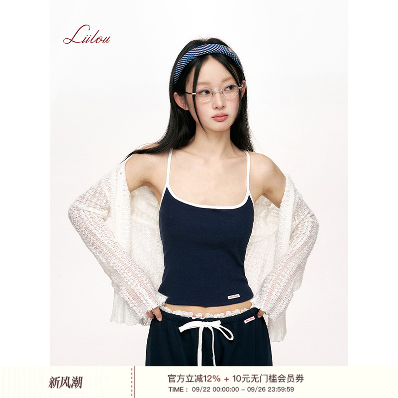 一体胸垫美背撞色修身背心吊带