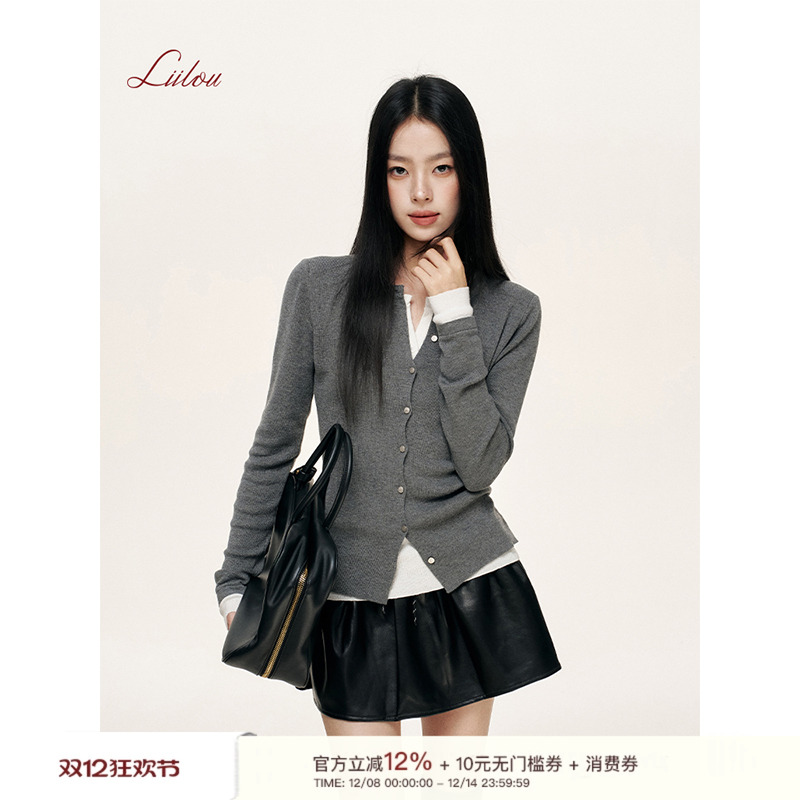 Liilou假两件圆领修身针织上衣