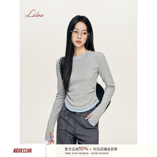 正肩假两件长袖 Liilou 上衣 圆领修身 撞色细条纹 cozy fit