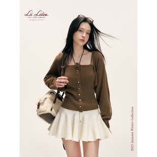 立体钩花针织吊带开衫 浣熊绒绵羊毛 两件套 Balletcore Liilou