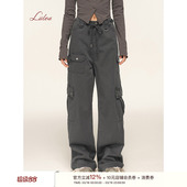 Liilou 休闲裤 复古多口袋直筒长裤 裤 女 宽松抽绳工装 李小冉同款
