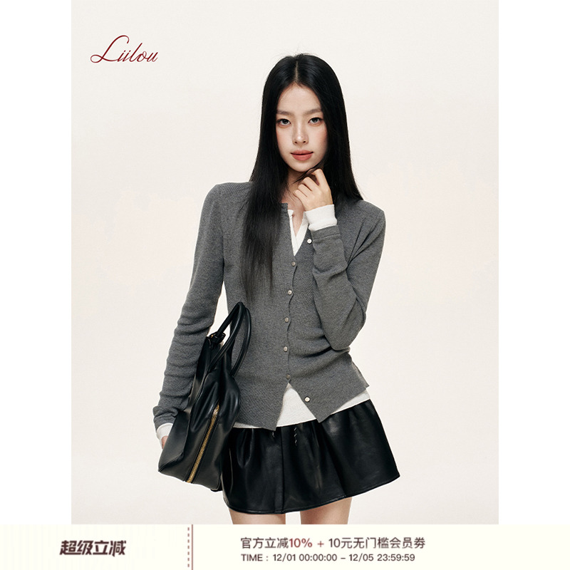 Liilou假两件圆领修身针织上衣