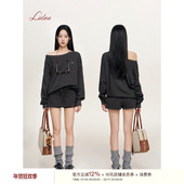 套装 Liilou 宽松套头休闲长袖 卫衣短裙裤 Athflow 斜肩领