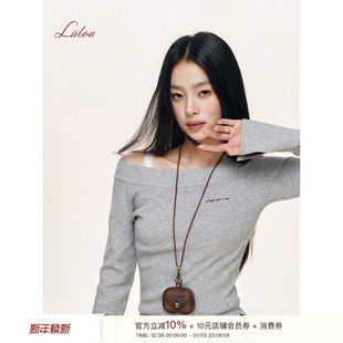 上衣秋冬打底百搭款 Liilou 撞色刺绣羊毛针织长袖 斜肩领 松弛感