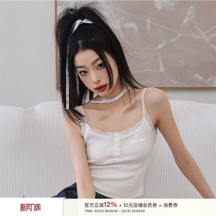 上衣春夏内搭 打底白色法式 Liilou 蕾丝花边吊带背心女内搭修身