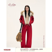 颗粒绒内里 Liilou 慵懒休闲 高比例连帽100貉子毛毛领加绒卫衣