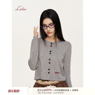 长袖 卢昱晓同款 羊毛混纺圆领针织开衫 锁链刺绣 上衣外套 Liilou