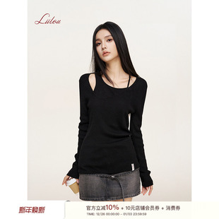 假两件 fit 不规则露肩针织长袖 打底衫 穿搭 Liilou 上衣秋季 cleat