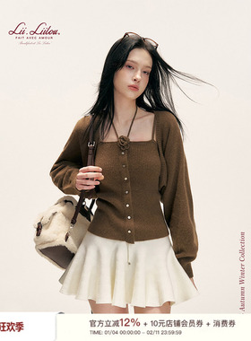 Liilou Balletcore 浣熊绒绵羊毛 立体钩花针织吊带开衫两件套