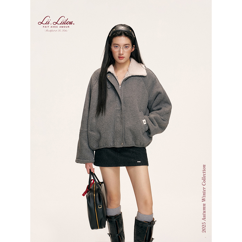 仿羊羔毛翻领软糯加绒短外套