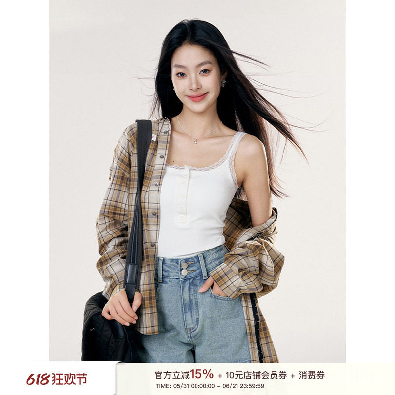 黄灿灿同款 Liilou  cleanfit 自带胸垫 修身蕾丝花边吊带背心