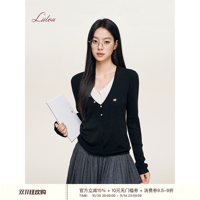 羊羔绒撞色假两件针织长袖