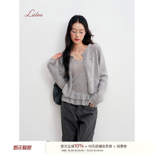 软糯呼吸 圆领短款 长袖 卢昱晓同款 毛织背心套装 25aw 开衫 Liilou