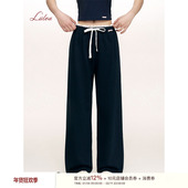 林允同款 宽松慵懒抽绳直筒运动休闲裤 Liilou 木耳花边拼接