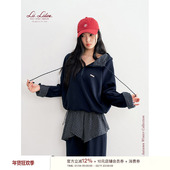 Liilou 高智运动风 格纹拼接半开拉链连帽卫衣卫裤 陈小纭同款 套装