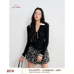 针织衫 撞色混纺羊毛v字翻领收腰长袖 Liilou 王楚然张雅钦同款