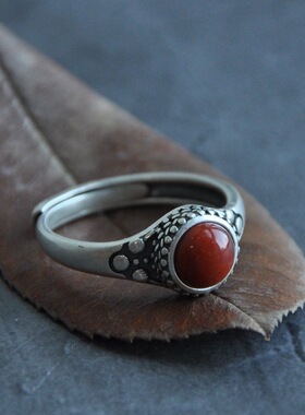 新款气质复古红色石头中古风戒指