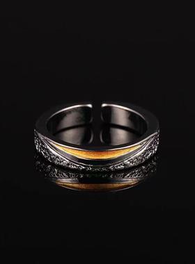 925镀银复古曙光戒指男做旧分金