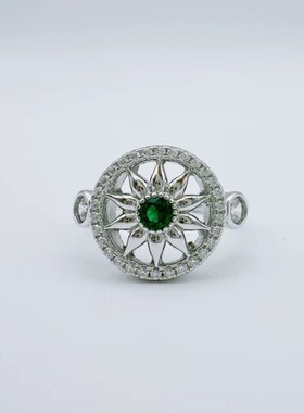 新款轻奢时尚星芒绿色罗盘戒指高