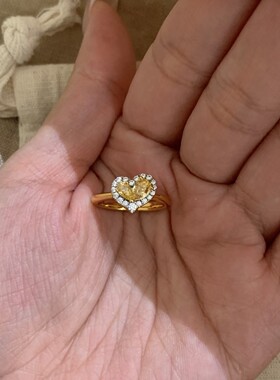 新款黄钻爱心戒指女开口可调节指