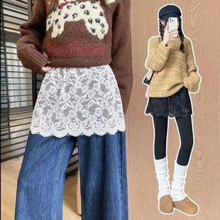 爆款 穿搭叠穿遮屁股显瘦半身裙蕾丝花边 遮肉外穿蕾丝屁帘时尚