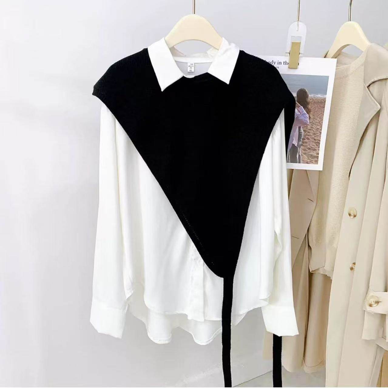 【今年流行穿搭叠穿披肩】不规则针织三角斜肩系带马甲小背心外搭