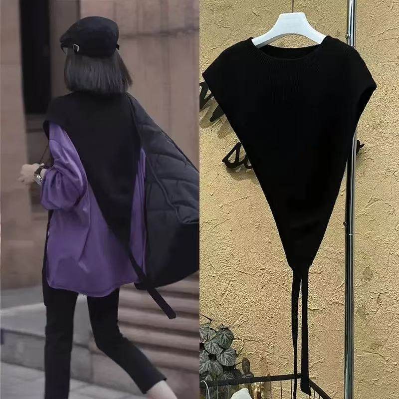 休闲秋冬新款黑色针织马甲披肩设计感三角外搭女【厂家直销正版】