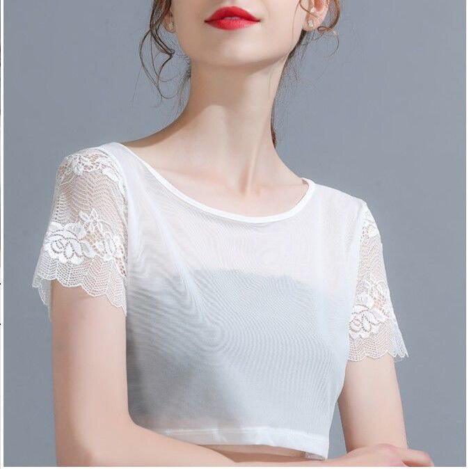 夏季网纱蕾丝短袖遮臂打底衫女
