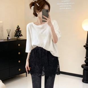 黑色蕾丝打底衫裙子短款防走光屁帘遮屁股胯大配鲨鱼裤显瘦半身裙