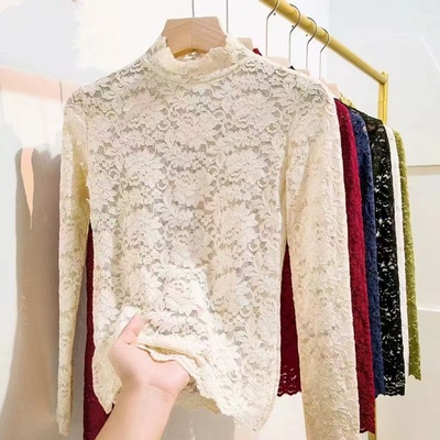 2024新款蕾丝打底衫女小个子秋冬内搭性感蕾丝花边领春秋百搭上衣