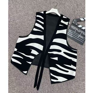 网红爆款马甲带系带无袖披肩休闲时尚斑马纹针织背心外穿叠穿衬衫