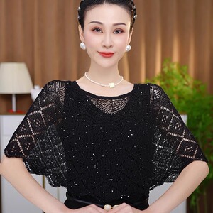 韩版针织薄款黑色亮闪披肩女