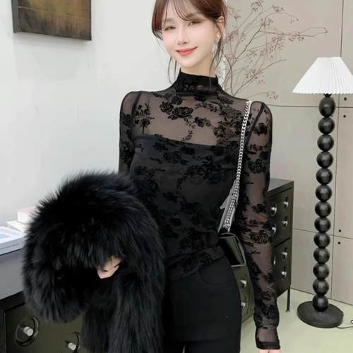 长袖网纱蕾丝2025新款洋气t恤