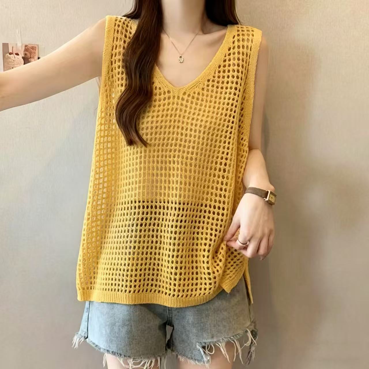 夏季镂空宽松大码显瘦针织背心女