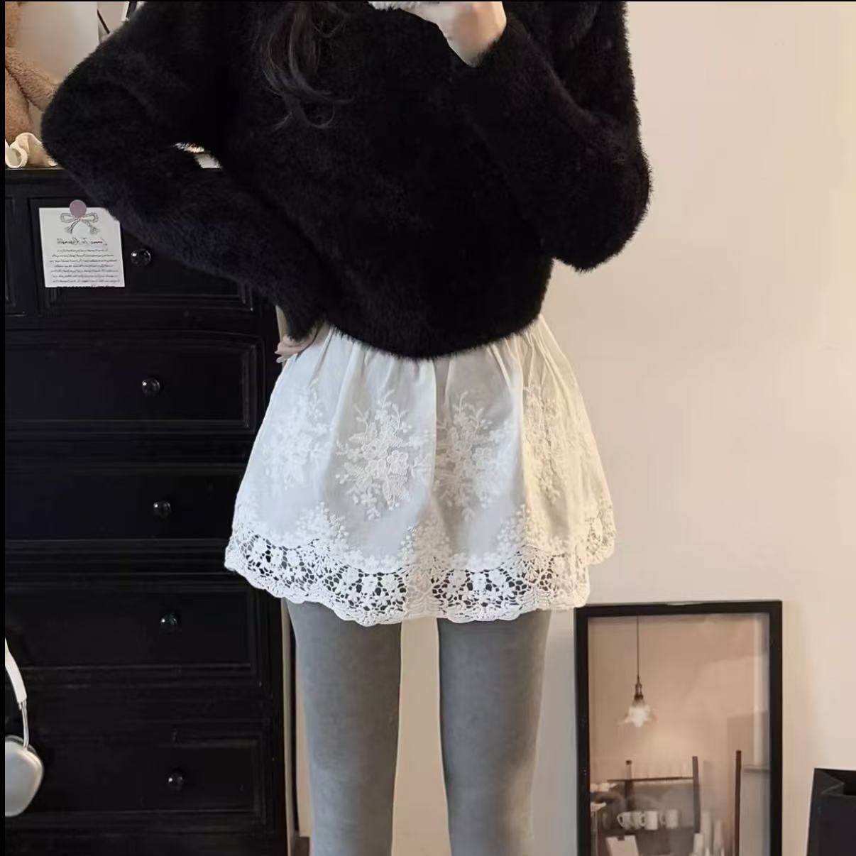 2026新款白色蕾丝A字半身裙女公主风花边防静电短裙叠穿外穿屁帘