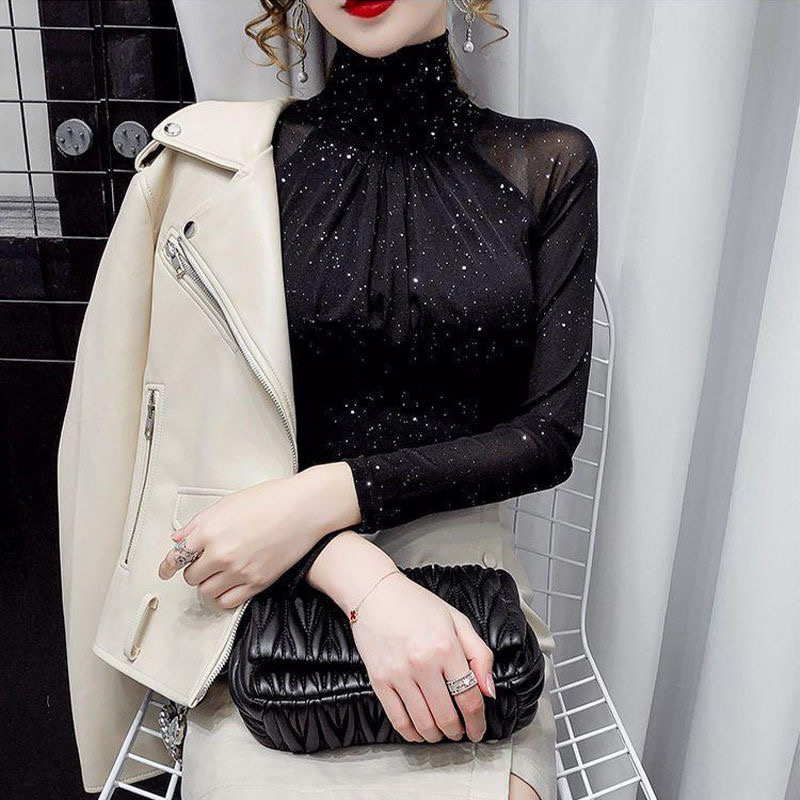 名媛气质高领蕾丝打底衫女