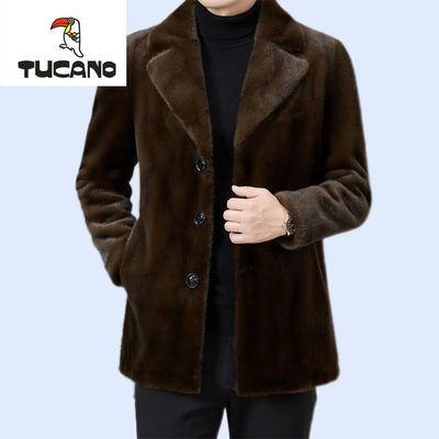 啄木鸟冬季中年男士貂绒大衣西服领高档皮毛一体中长款水貂绒外套