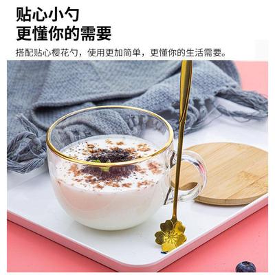 茶色玻璃杯早餐杯子带盖带勺子大容量酸奶杯家用早餐碗豆浆杯水杯