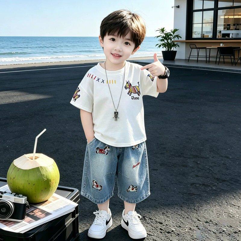 男童夏季短袖套装2026新款儿童牛仔短裤两件套中小童夏天帅气衣服