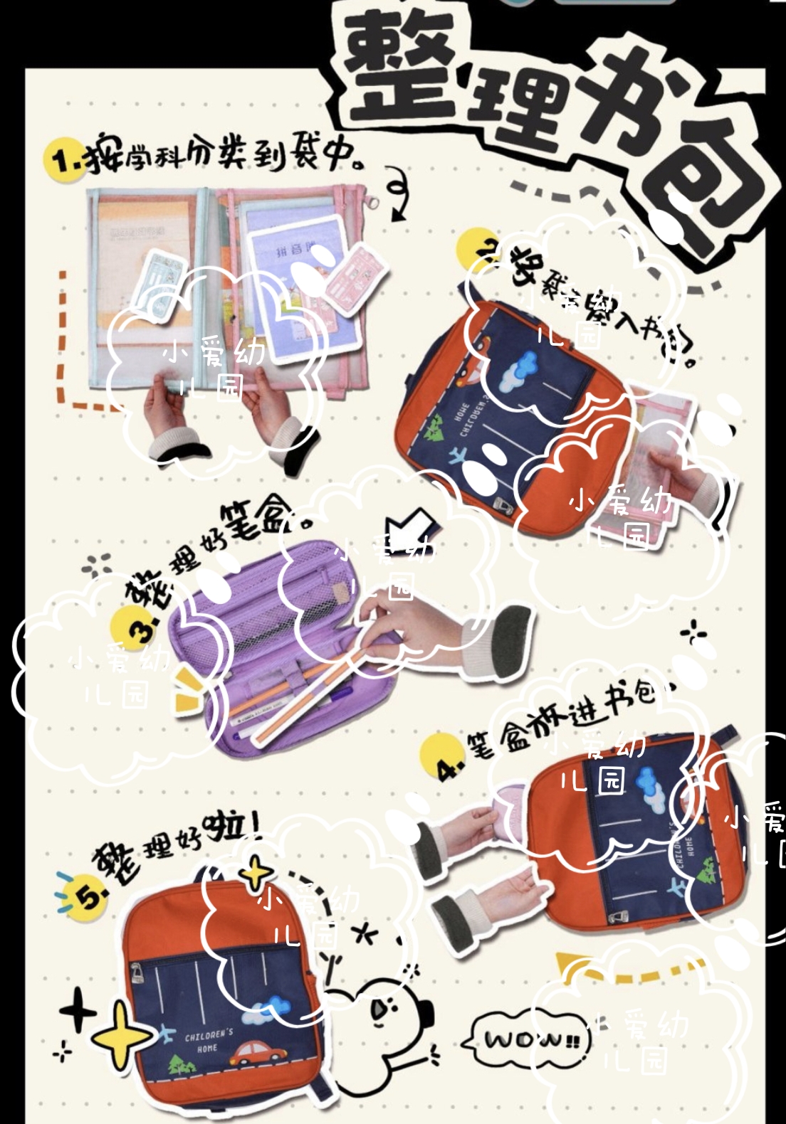 2套幼儿园小学整理书包整理笔盒环创素材展板布置电子素材可打印