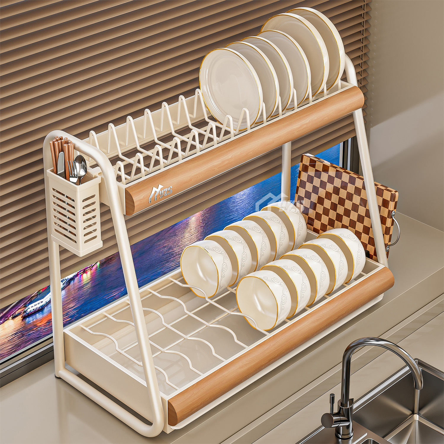 厨房碗碟沥水架家用台面多功能碗柜放碗置物架筷子盒碗盘收纳架子