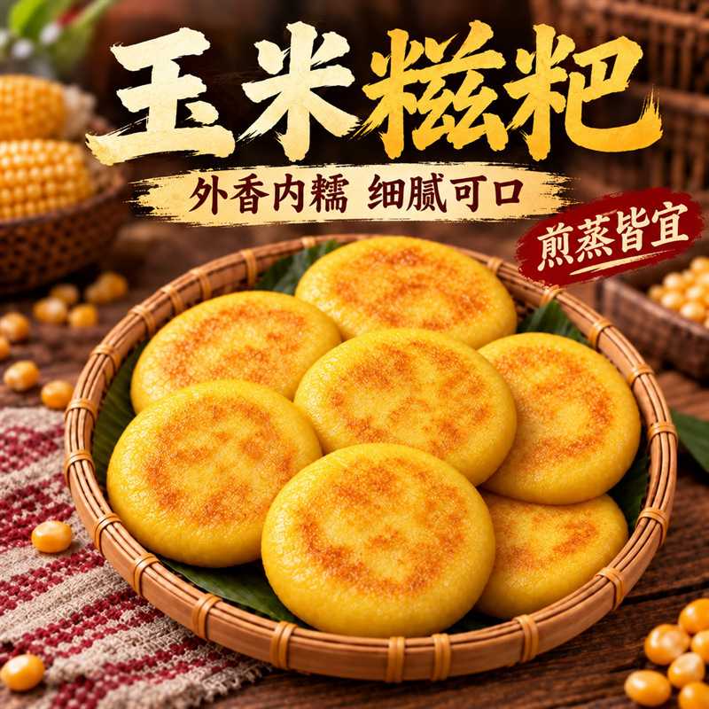 正宗玉米糍粑湖南特产手工粗粮杂粮包谷年糕红糖纯半成品低脂代餐