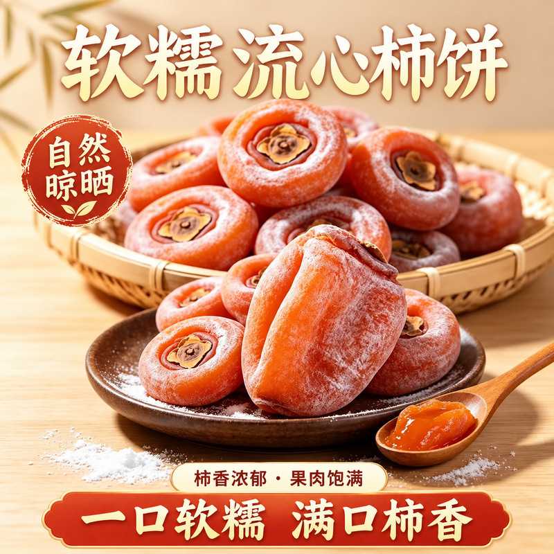 当季新货陕西富平流心柿饼软糯香甜甜品果脯零食传统晾晒柿子果干