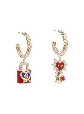 锁愿成真珐琅新年爱心钥匙耳环红色项链女礼物