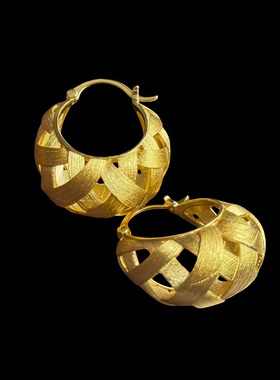 「曼哈顿」耳环轻奢高级感拉丝肌理素金色编织小众设计耳环耳圈