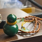 原创设计轻奢小众项链绿色吊坠女款 葫芦毛衣链长款 新中式