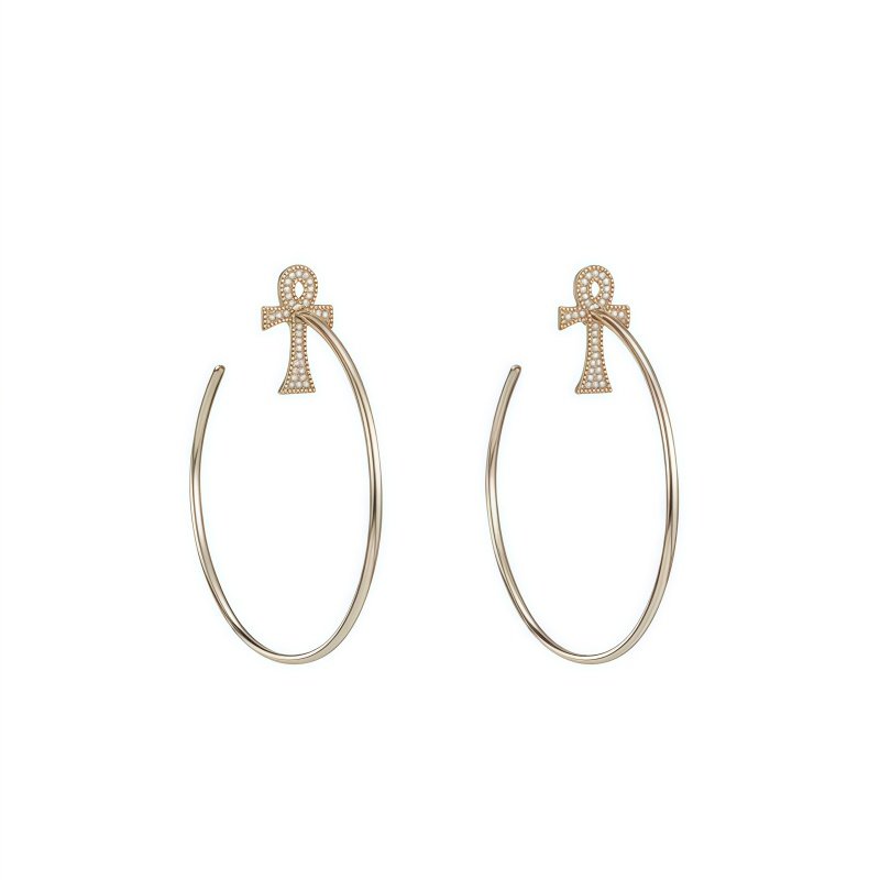 满钻安卡十字架耳环 显瘦显脸小 大耳圈女,饰品/流行首饰/时尚饰品新,耳环,淘宝优惠券,粉丝福利购,淘宝优惠卷