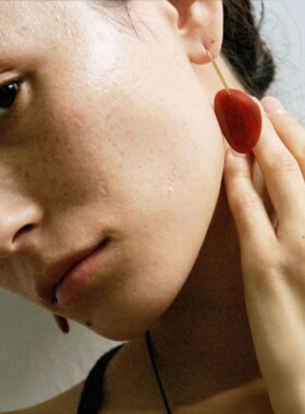 红玛瑙耳环女轻奢耳坠气质耳钉新年红色气质感耳饰