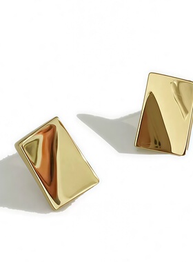 小金砖耳环时尚通勤高级感轻奢气质925银设计2024超火新款耳饰