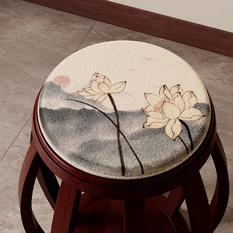 定制圆形椅垫椅子餐椅鼓凳坐垫实木家具圈椅藤椅茶椅布艺印鼓凳垫